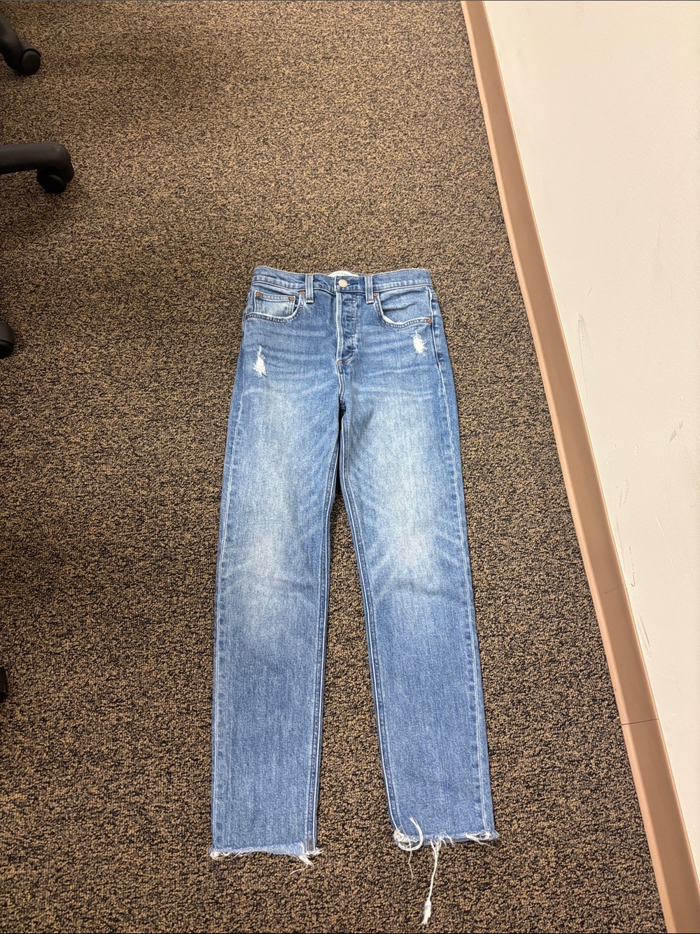 Denim Forum Women's Light Blue Distressed Straight Leg Jeans